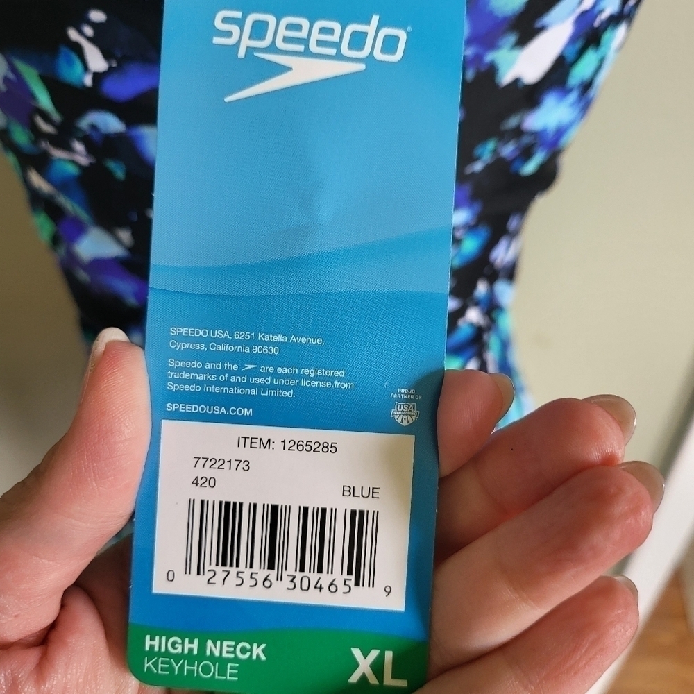 Speedo High Neck Keyhole Blue Floral NWT XL - Picture 5 of 6